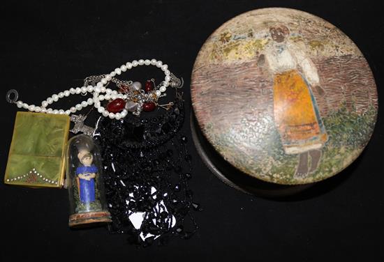 An Art Deco card case and mixed Art Deco and later costume jewellery etc.